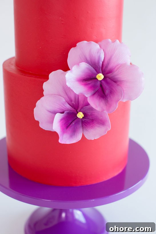 Dancing Violet Cake Recipe with Elegant Floral Frosting 4 Dancing Violets | Bold Wedding Cake Inspiration | by Intricate Icings on TheCakeBlog.com