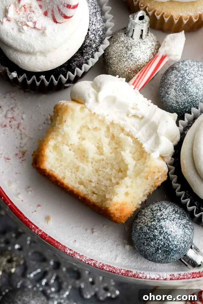Refreshing Peppermint Cupcakes Recipe with Creamy Frosting 15 close up of white cupcakes with peppermint frosting