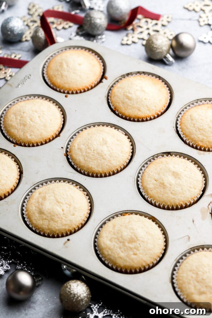 Refreshing Peppermint Cupcakes Recipe with Creamy Frosting 5 white cupcake batter after baking
