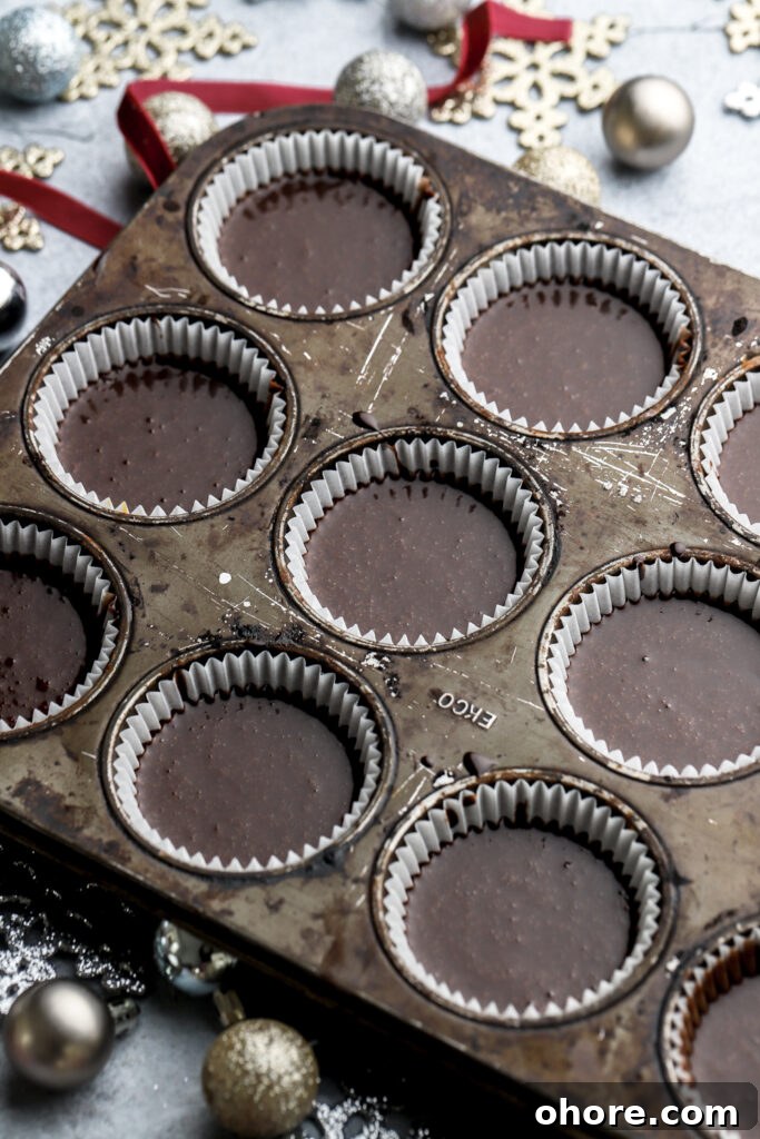 Refreshing Peppermint Cupcakes Recipe with Creamy Frosting 6 chocolate cupcake batter unbaked