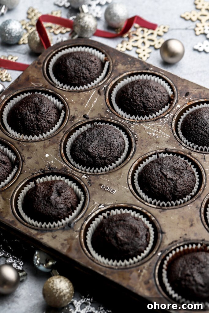 Refreshing Peppermint Cupcakes Recipe with Creamy Frosting 7 chocolate cupcake batter after baking