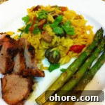 Serving of orzo with sausage