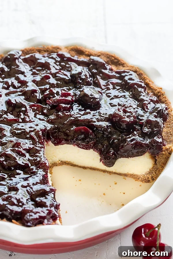 Homemade Cherry Cheesecake Pie Recipe with Creamy Filling 3 Cherry cheesecake pie close-up
