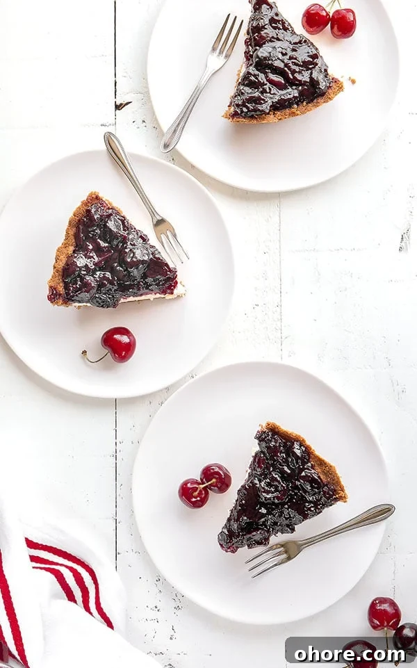 Homemade Cherry Cheesecake Pie Recipe with Creamy Filling 6 Cherry cheesecake pie slice