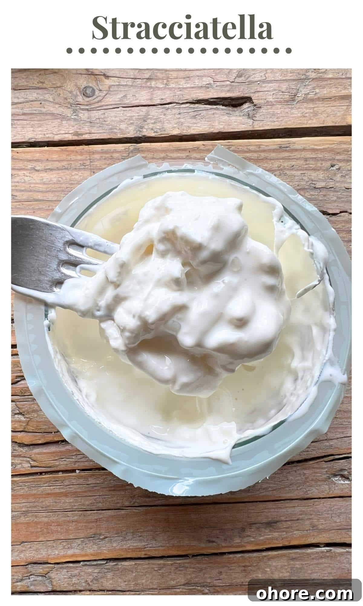 A close up of stracciatella cheese.