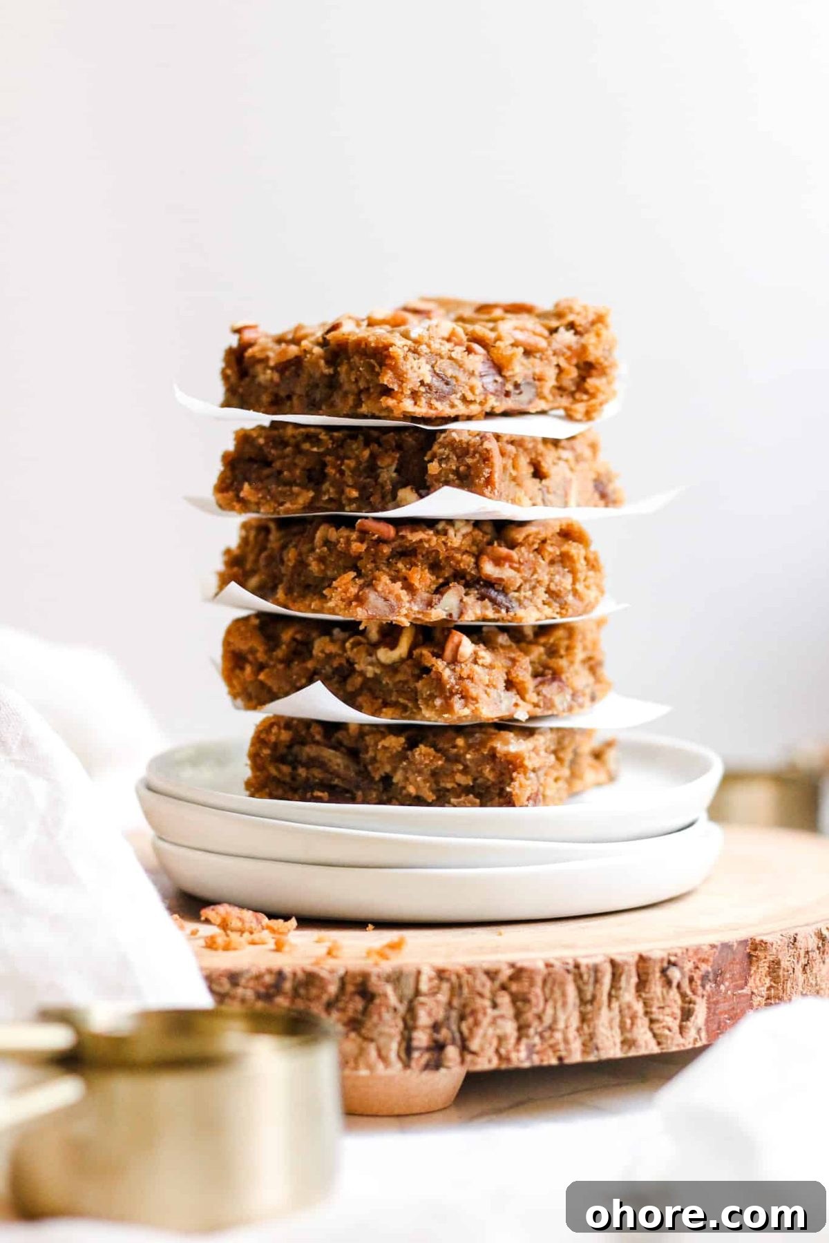 Vegan Salted Caramel Pecan Chickpea Blondies Healthy Vegan Gluten Free Dessert with Sea Salt and Nuts, Food Blog Photography