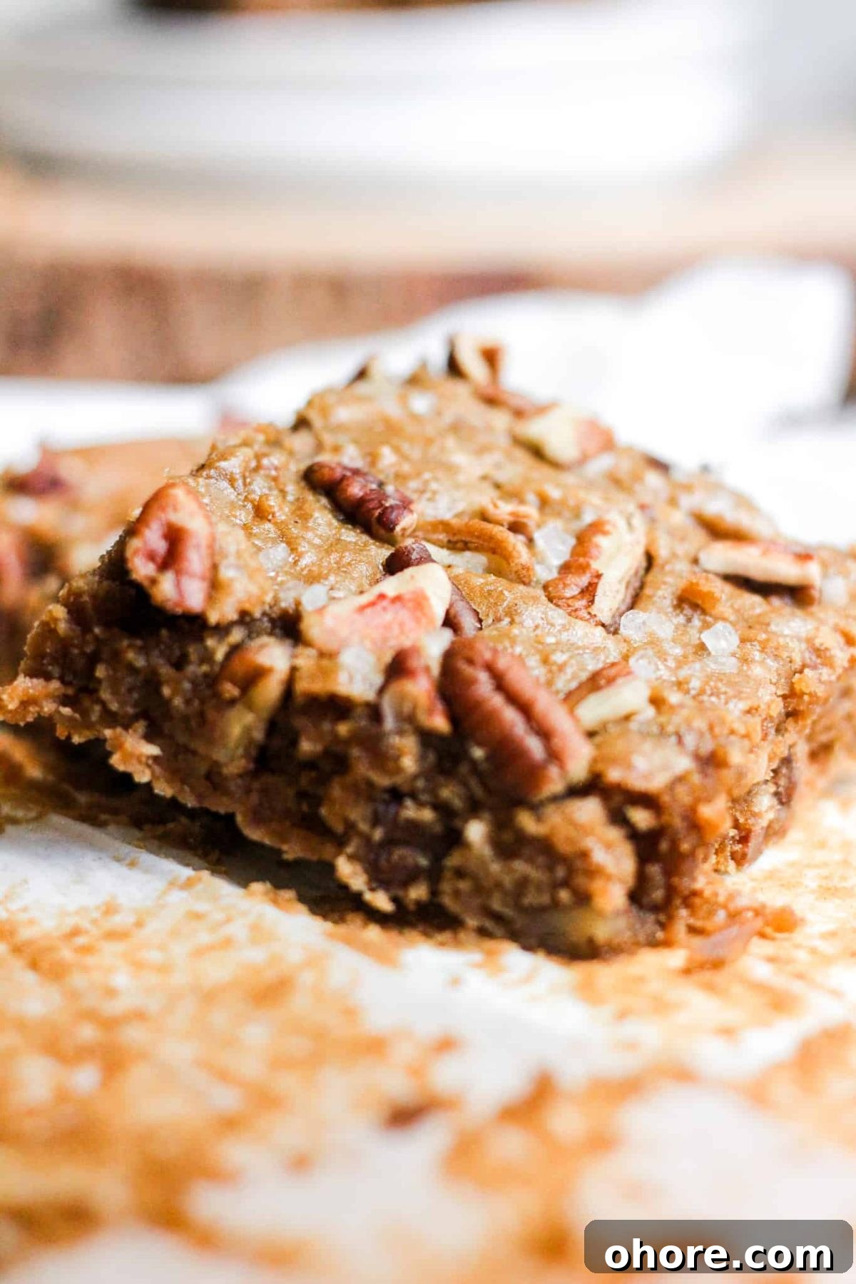 Healthy Salted Caramel Pecan Chickpea Blondies Healthy Vegan Gluten Free Dessert with Sea Salt and Nuts, Food Blog Photography