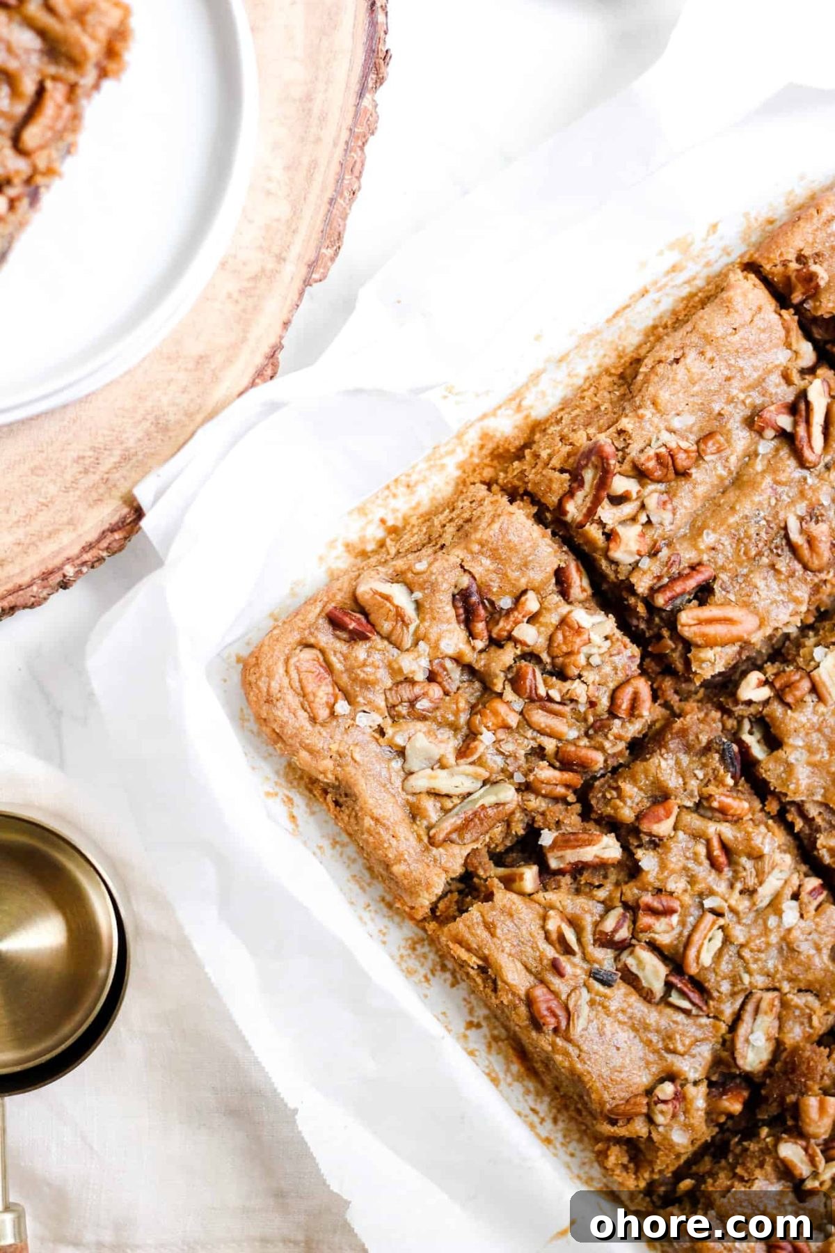 Caramel Pecan Chickpea Blondies Healthy Vegan Gluten Free Dessert with Sea Salt and Nuts, Food Blog Photography