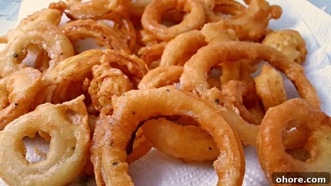 Old Fashioned Onion Rings on paper towel.