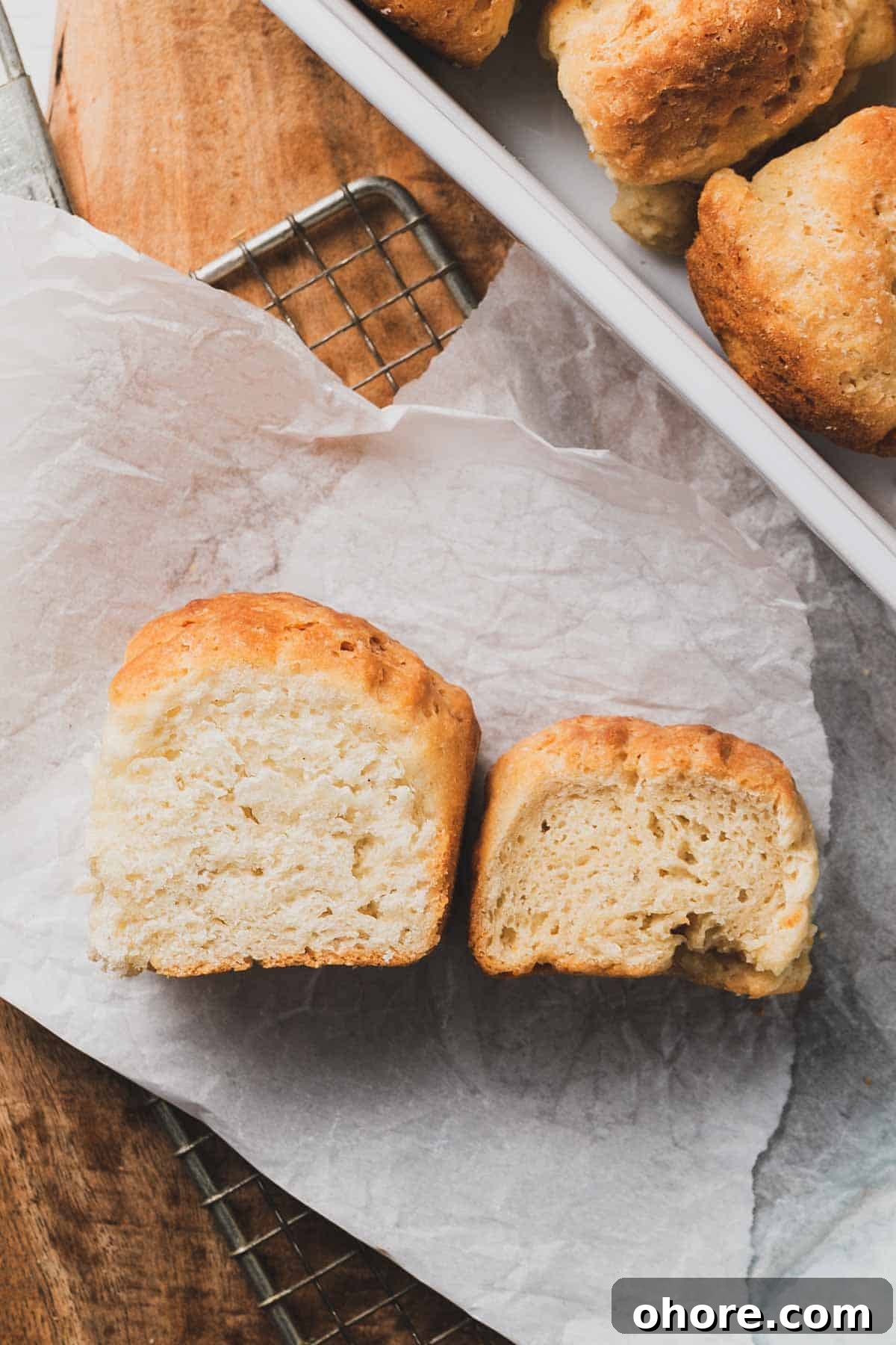 Soft Gluten-Free Dinner Rolls Recipe — Classic Homemade Rolls 4 Two rolls side by side, one twice as tall as the other.