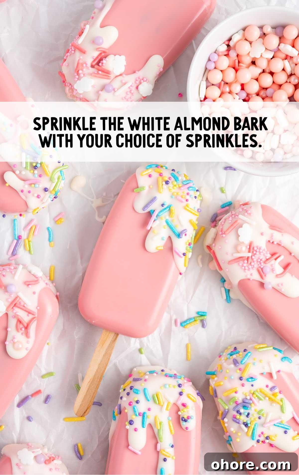 Cakesicle Recipes: How to Make Frozen Cake Pops at Home 12 white almond bark sprinkled with choice of sprinkles