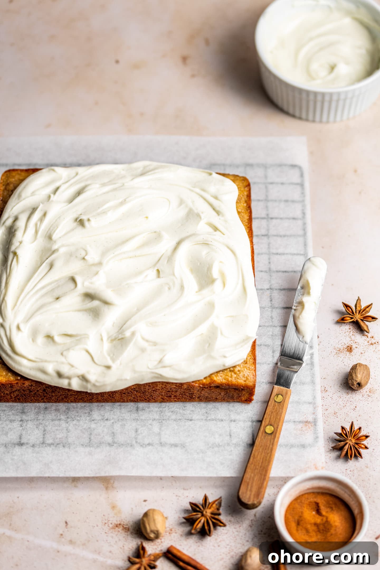 Cream Cheese Frosting with 5 Simple Ingredients 2 Spiced Banana Snack Cake with Vanilla Bean Cream Cheese Frosting swirled on top