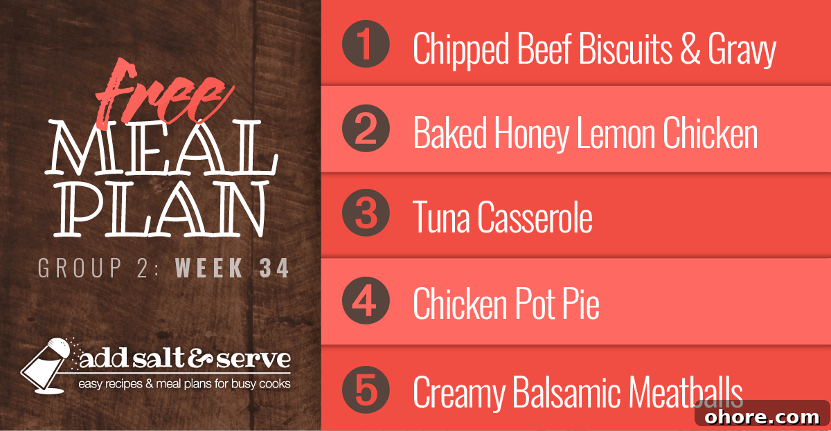 Week 34 Meal Plan for Group 2: Weekly Menu & Grocery List 2 List of recipes in Meal Plan for Week 34 (Group 2).