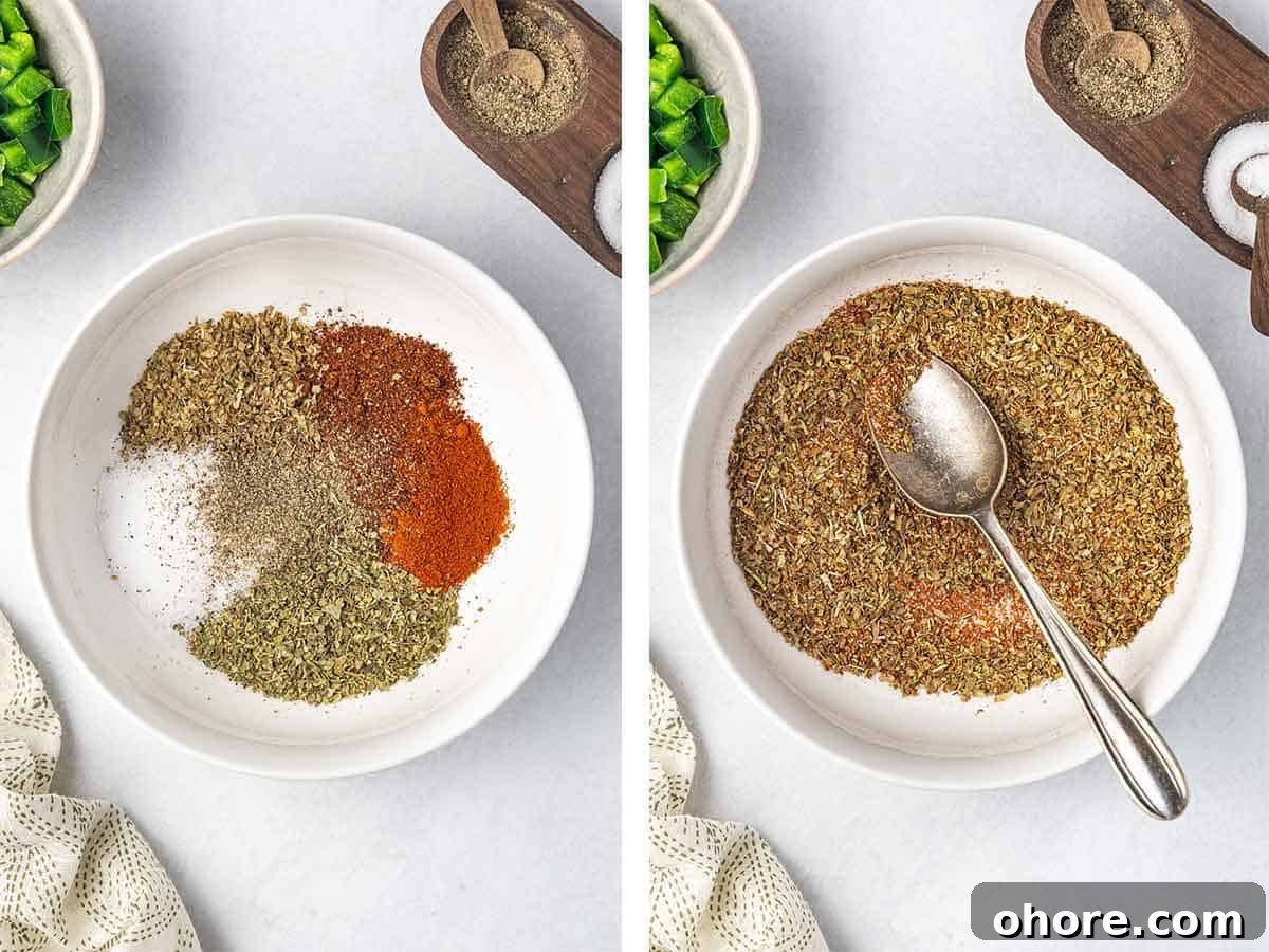Authentic Slow Cooker Carnitas Recipe for Tender Shredded Pork 4 Set of two photos showing seasoning mixed in a small bowl.
