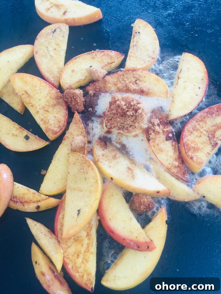 Apple-Brined Pork Chops on the Blackstone Grill 8 adding butter and sugar to the apples for Blackstone Apple Brined Pork Chops