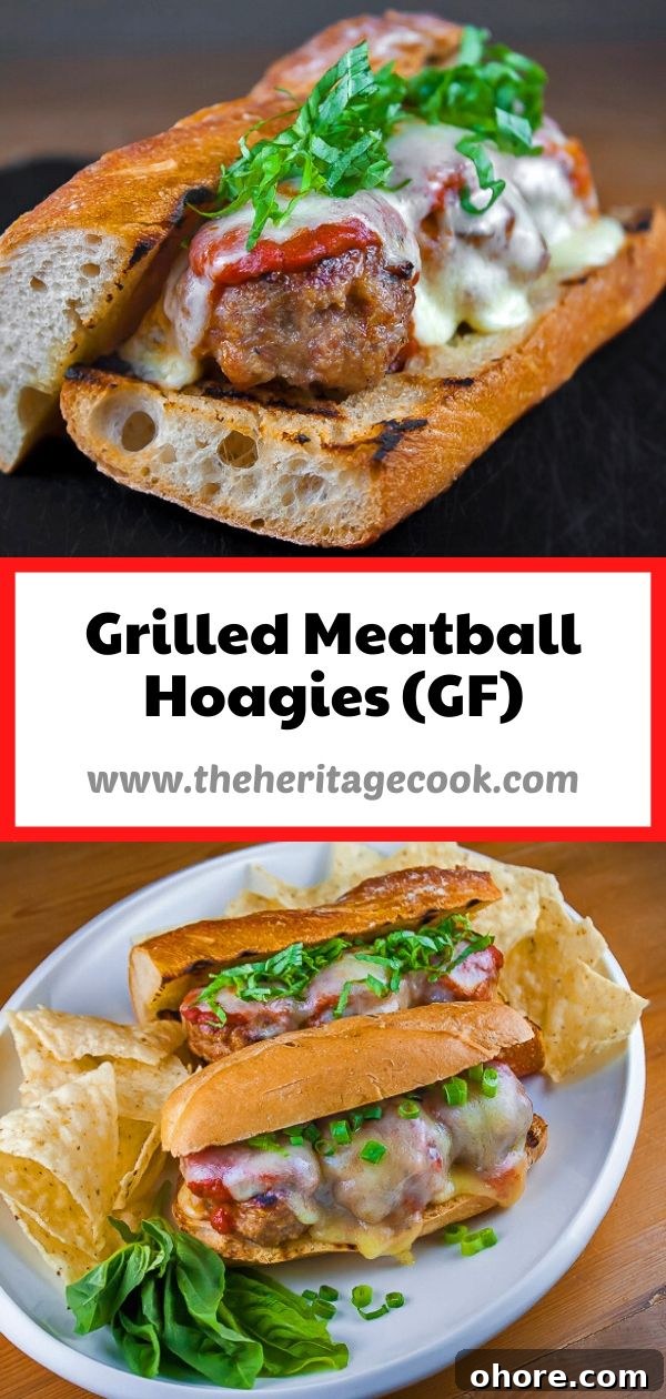 Gluten-Free Grilled Meatball Hoagies Recipe 9 Grilled Meatball Hoagie Sandwiches with Spicy Tomato Sauce and Melted Cheese © 2020 Jane Bonacci, The Heritage Cook