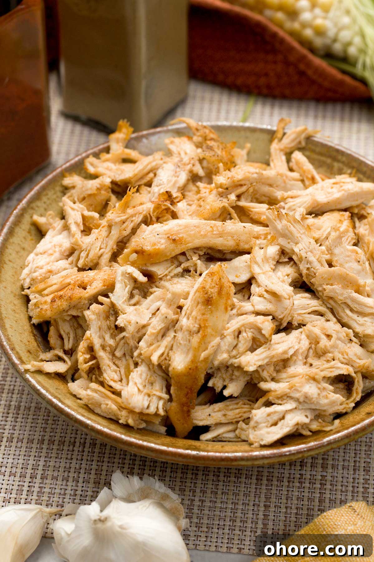 Stovetop Dutch Oven Shredded Chicken Recipe 4 Easy shredded chicken made in the Dutch oven in a bowl.