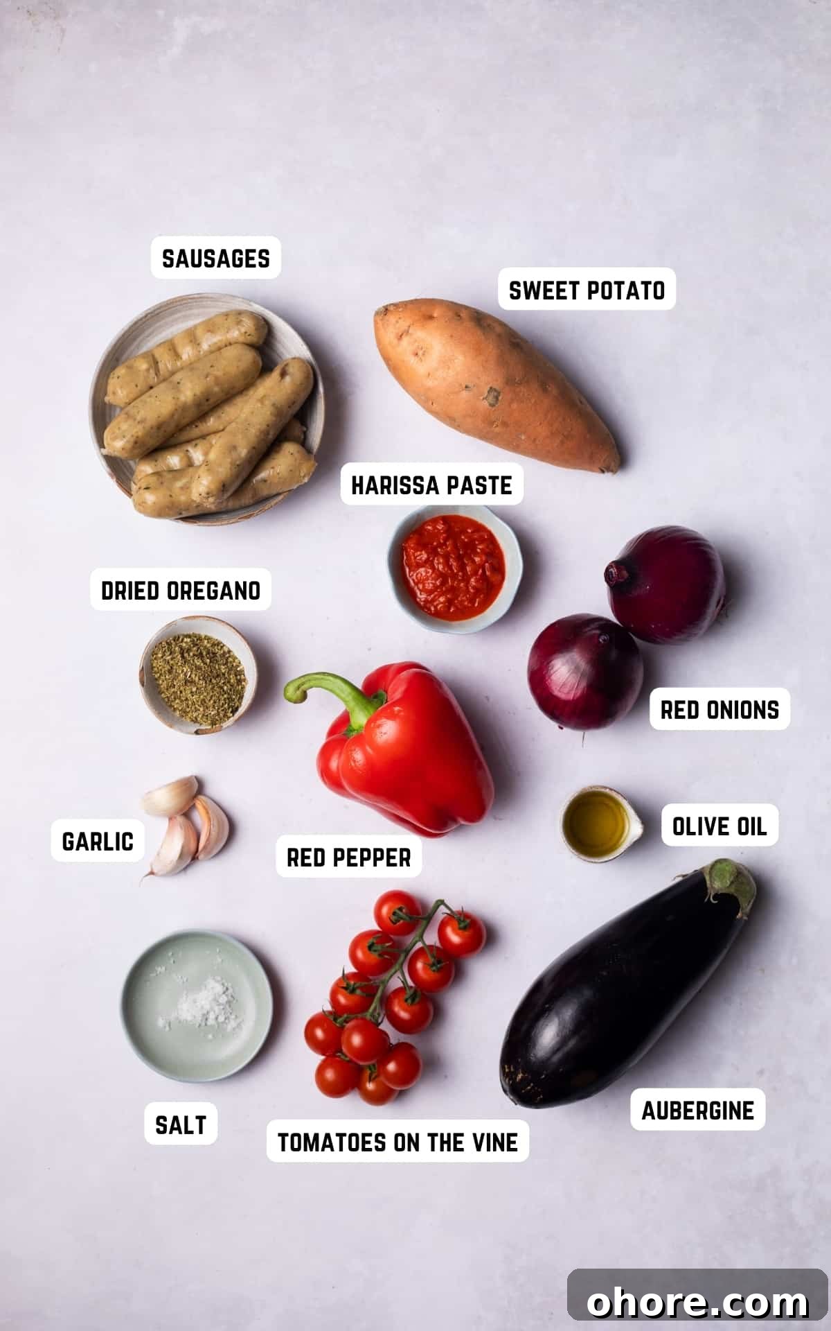 Ingredients to make Sausage Tray Bake.