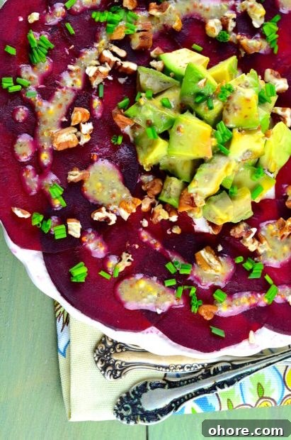 beet carpaccio salad with avocado and chia seed dressing