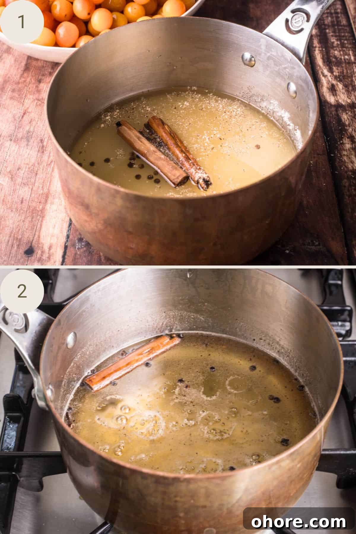 Ingredients for pickling syrup in a saucepan.