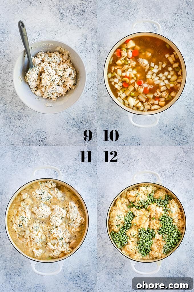 Easy Chicken and Dumpling Soup Step by step photos of how to create Easy Chicken and Dumpling Soup, steps 9-12.