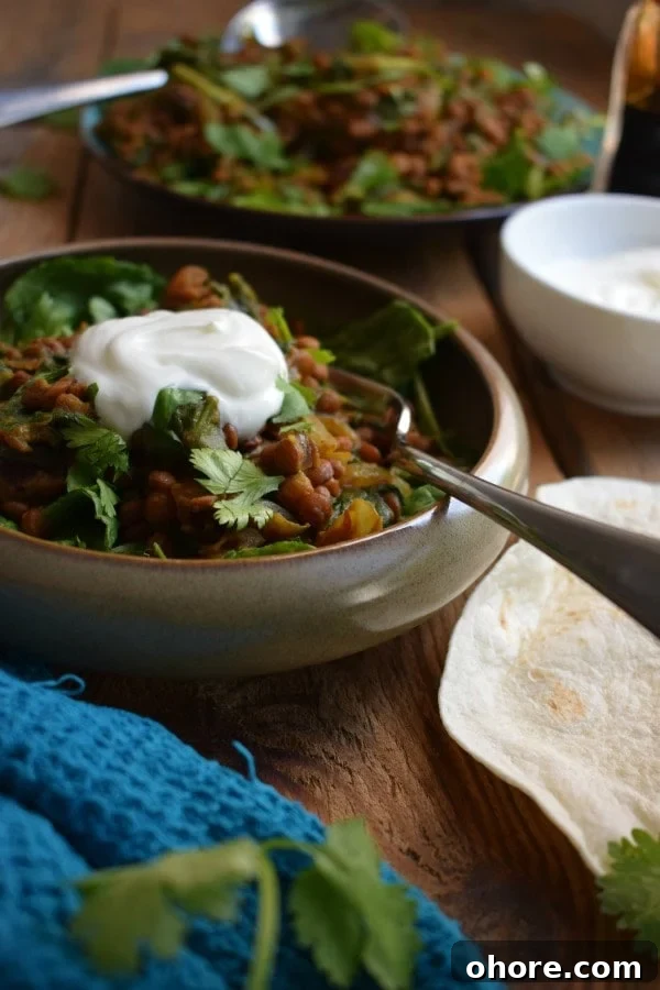 table setting view of the Spiced Lentils and Spinach