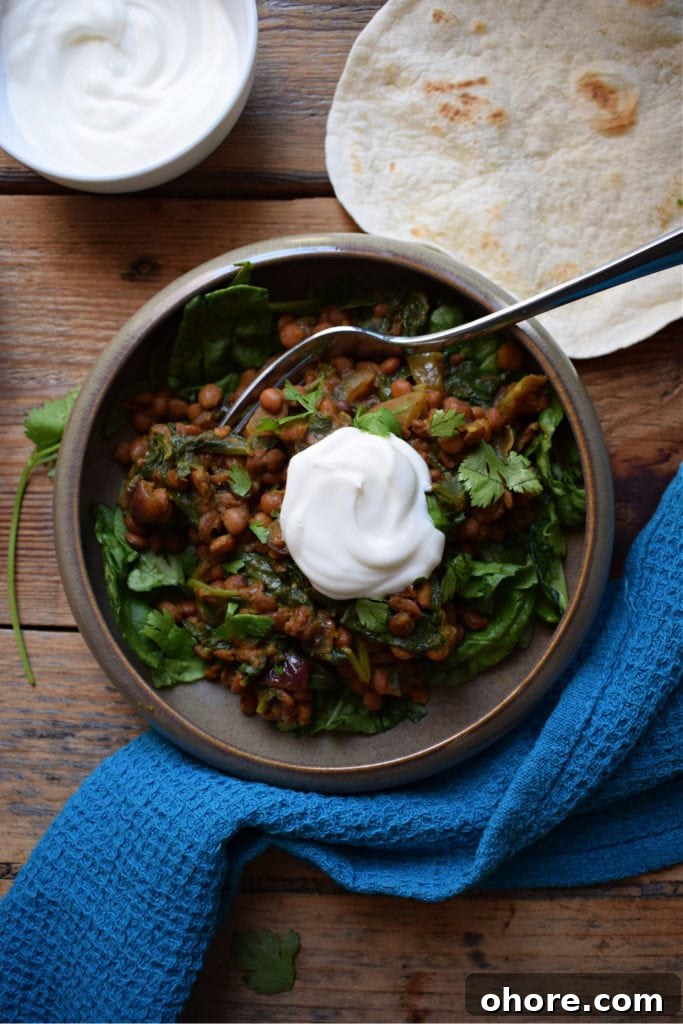 Spiced Lentils and Spinach