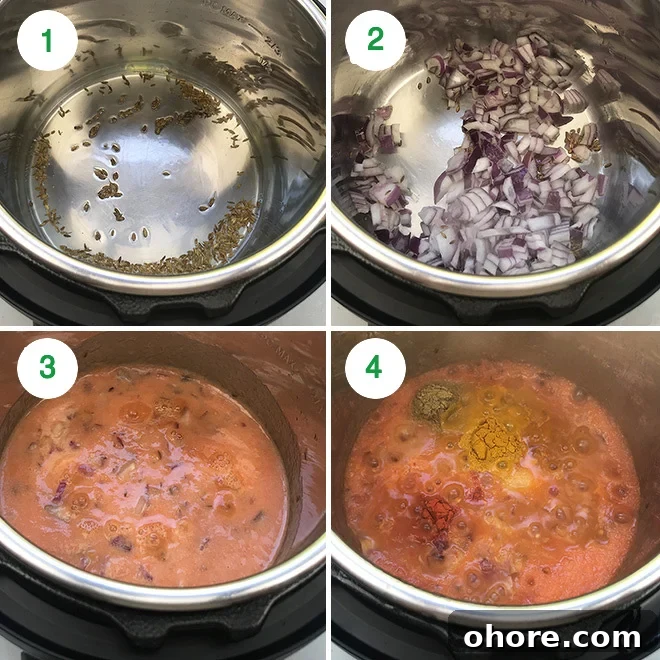 Instant Pot Aloo Matar (Potatoes and Peas Curry) 5 collage for step by step recipe of Instant Pot Aloo Matar