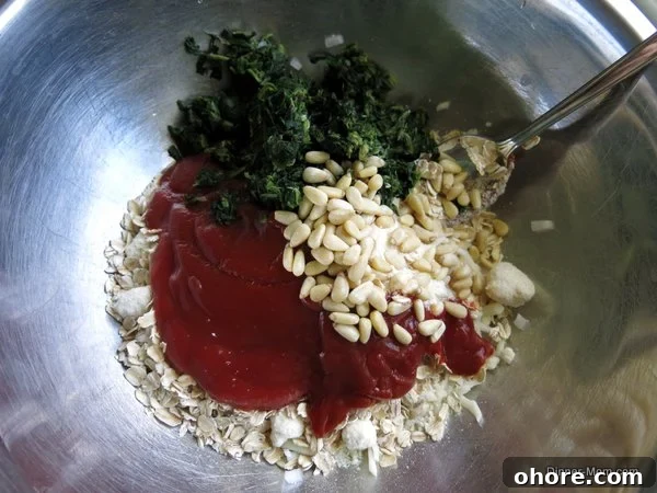 Meatloaf Cupcakes Topped with Creamy Mashed Potato Frosting 3 Spinach and Pine Nut Meatloaf Ingredients in bowl