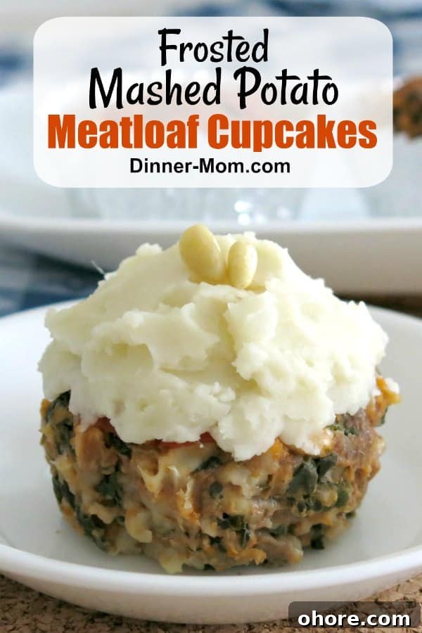 Meatloaf Cupcakes Topped with Creamy Mashed Potato Frosting 6 Meatloaf cupcake with mashed potato frosting on a plate