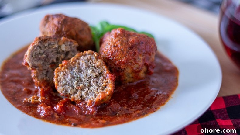 Quick Homemade Meat Sauce Recipe for Pasta and Lasagna 10 Italian Meatballs on a white plate