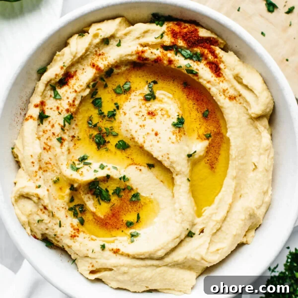 A bowl of homemade hummus