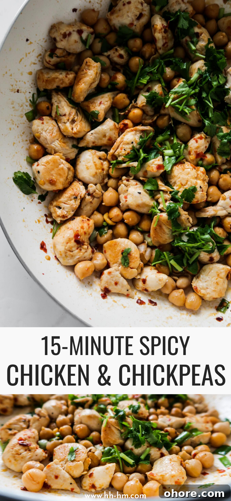 15-Minute Spicy Chicken and Chickpea Skillet (High-Protein, GF) 7 Plated spicy chicken and chickpeas, gluten-free and high-protein