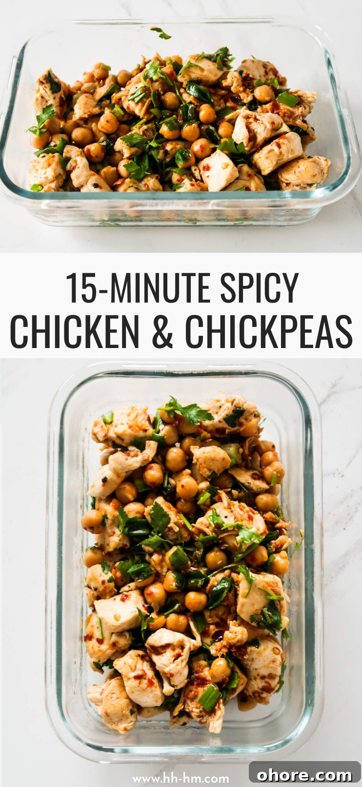 15-Minute Spicy Chicken and Chickpea Skillet (High-Protein, GF) 10 Plated spicy chicken and chickpeas