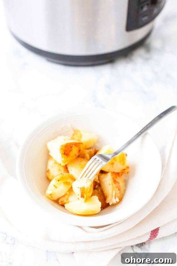 Roasted potatoes made in an Instant Pot. An easy to make and super-fast side dish.
