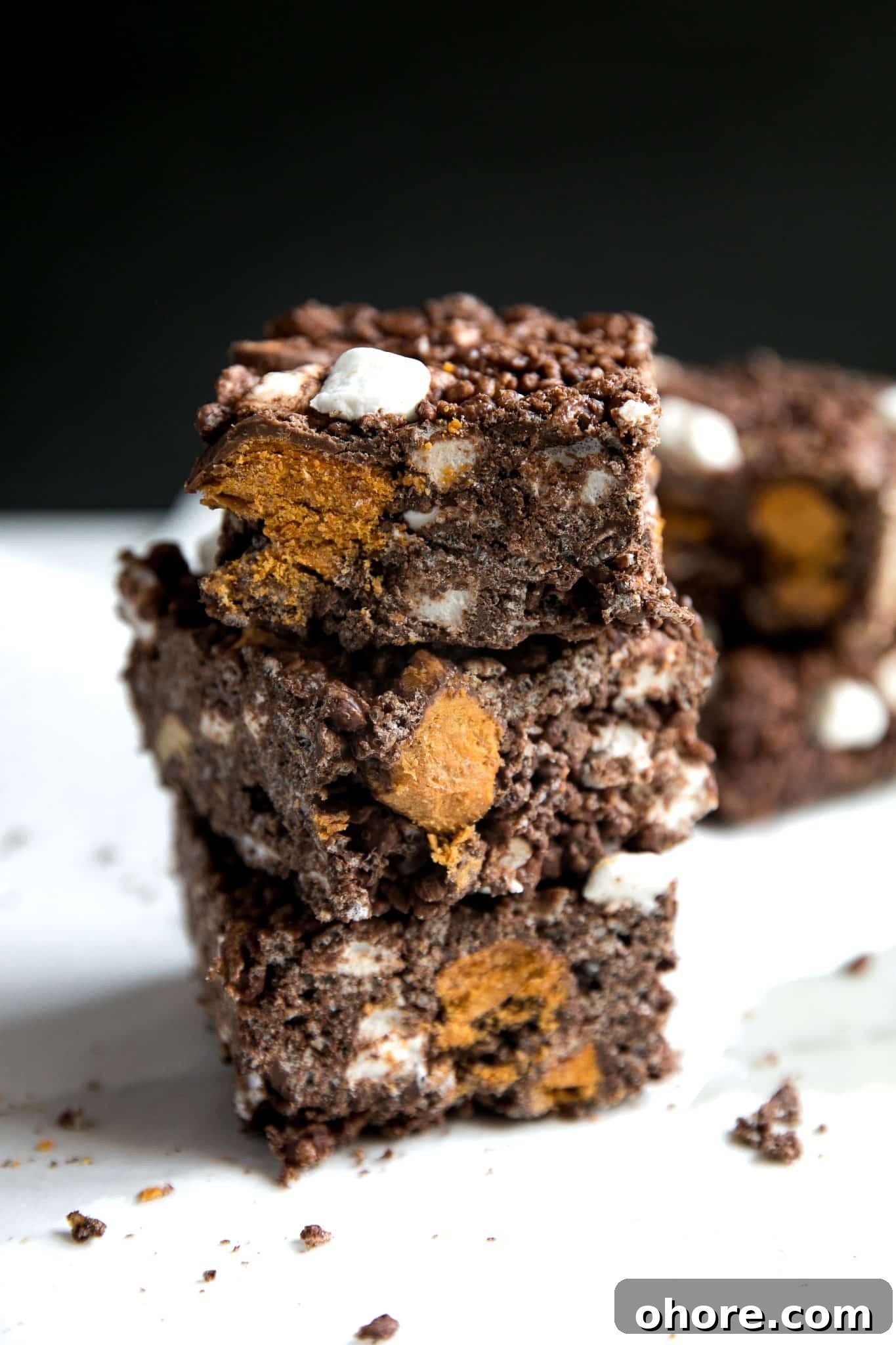 Chocolate Peanut Butter Rice Krispie Treats Recipe for Crispy Bars 7 Stacked Chocolate Peanut Butter Rice Krispie Treats bars