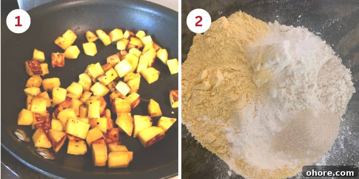 Photos cooking the squash and mixing the dry ingredients.