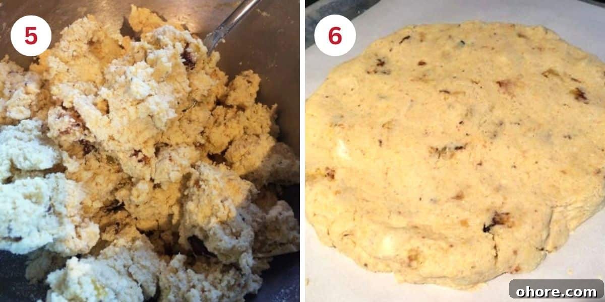 Photos of the scone dough and the shaped scone dough.