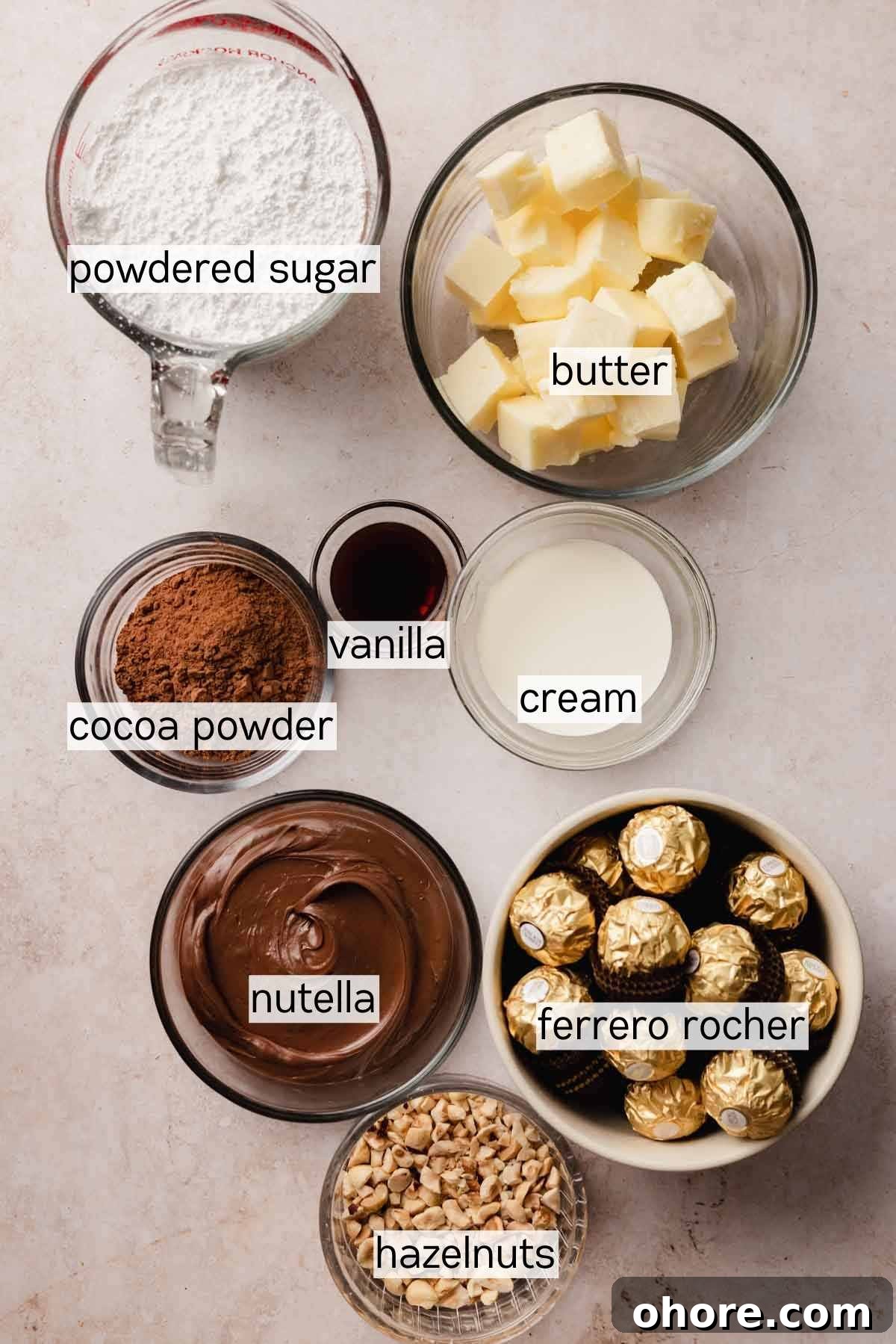Ferrero Rocher Cupcakes Recipe: Decadent Hazelnut Chocolate Cupcakes 5 ingredients for creamy ferrero rocher nutella frosting in bowls