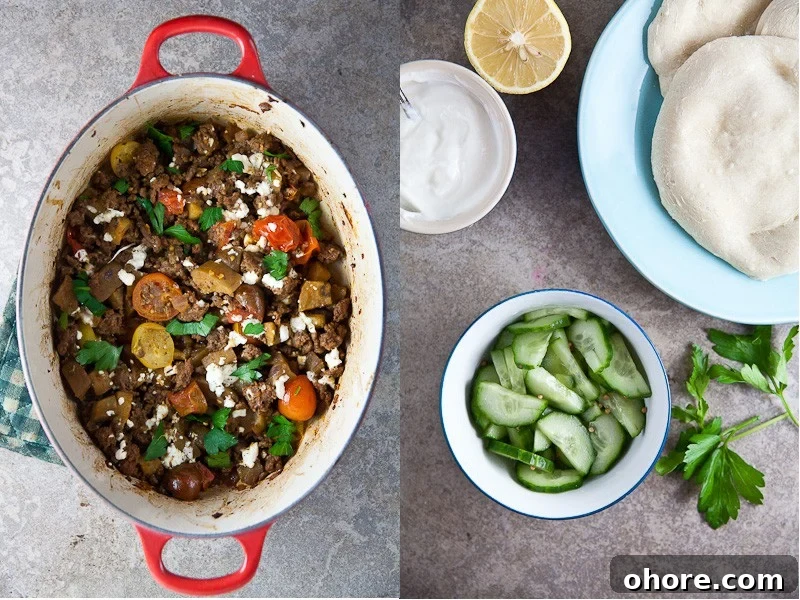 Braised Eggplant with Spiced Ground Lamb Recipe 2 braised eggplant with ground lamb diptych
