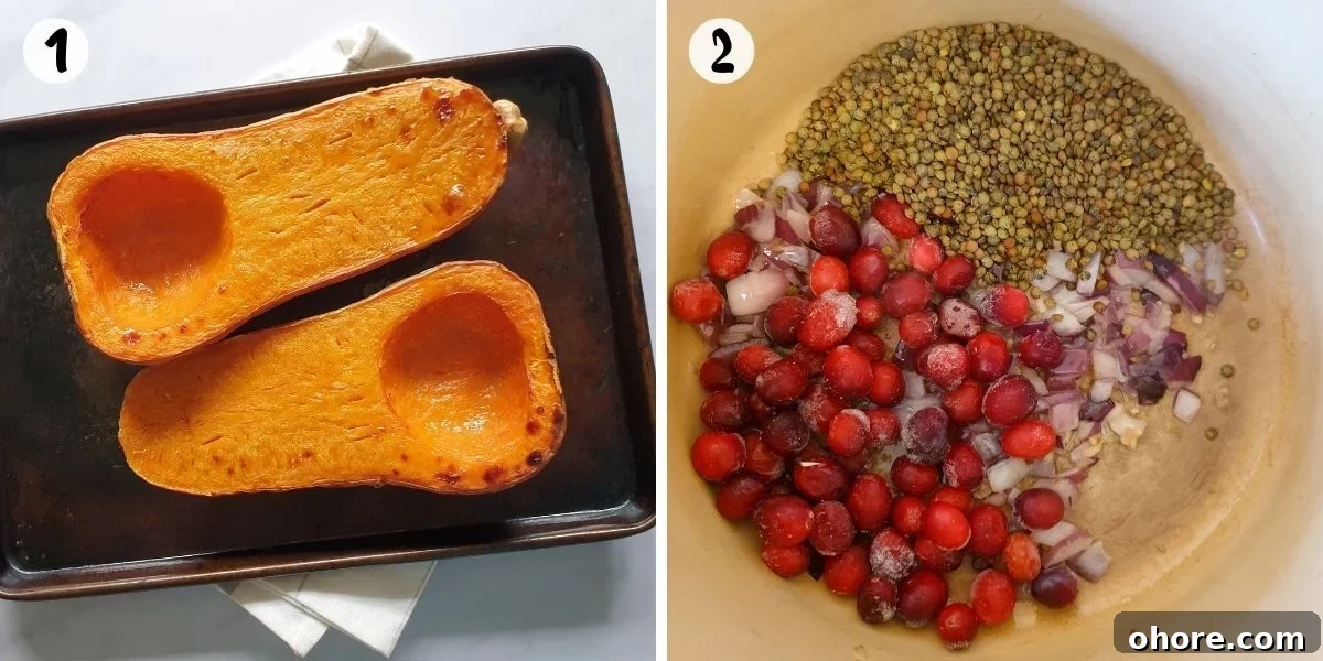 Festive Vegan Butternut Roast for Christmas Dinner 3 Halve and roast the butternut squash