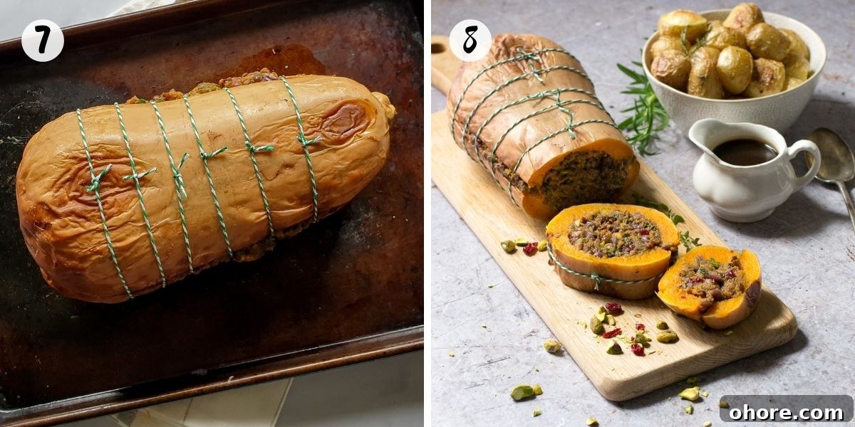 Festive Vegan Butternut Roast for Christmas Dinner 6 Tie squash roast up with string then bake