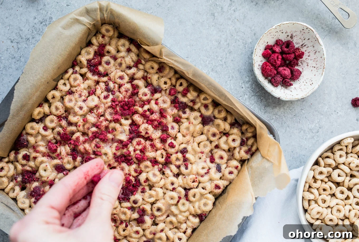 cereal treats pressed into pan