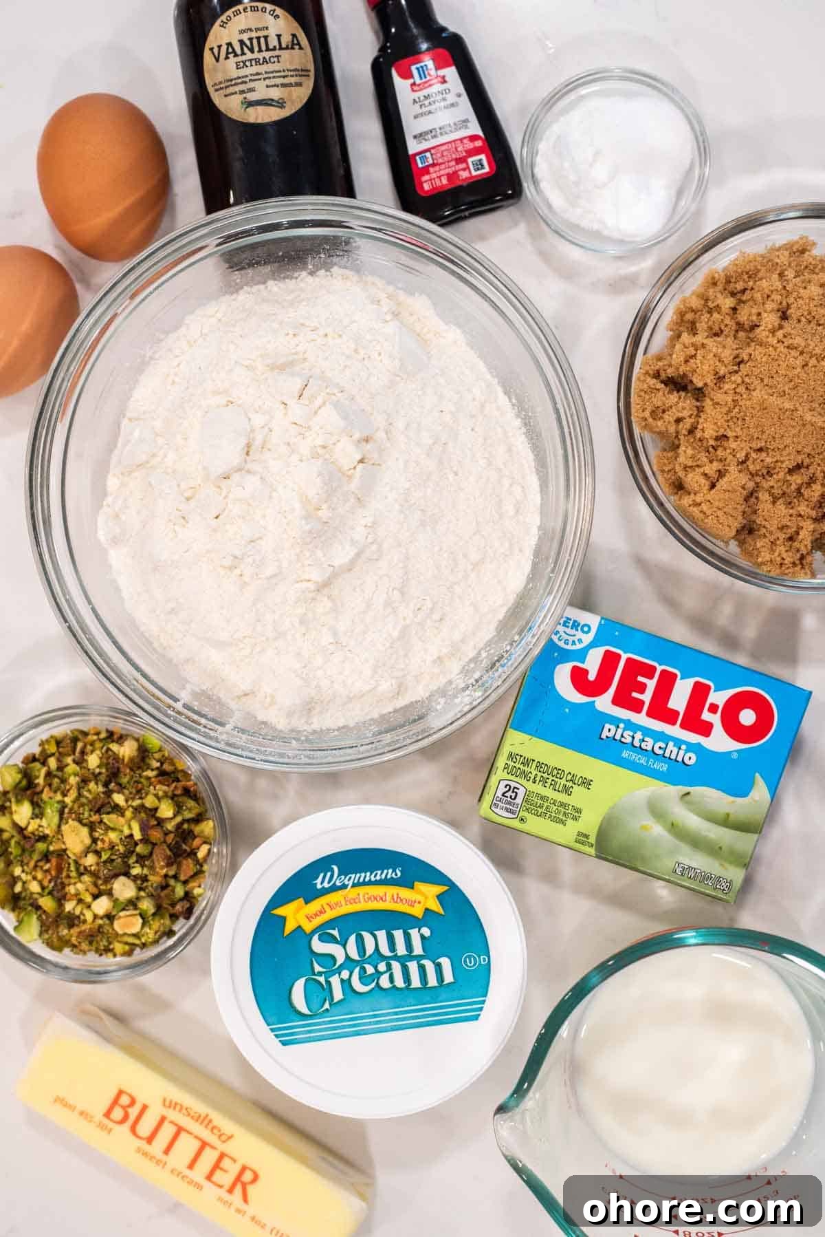 overhead shot of ingredients for pistachio muffins