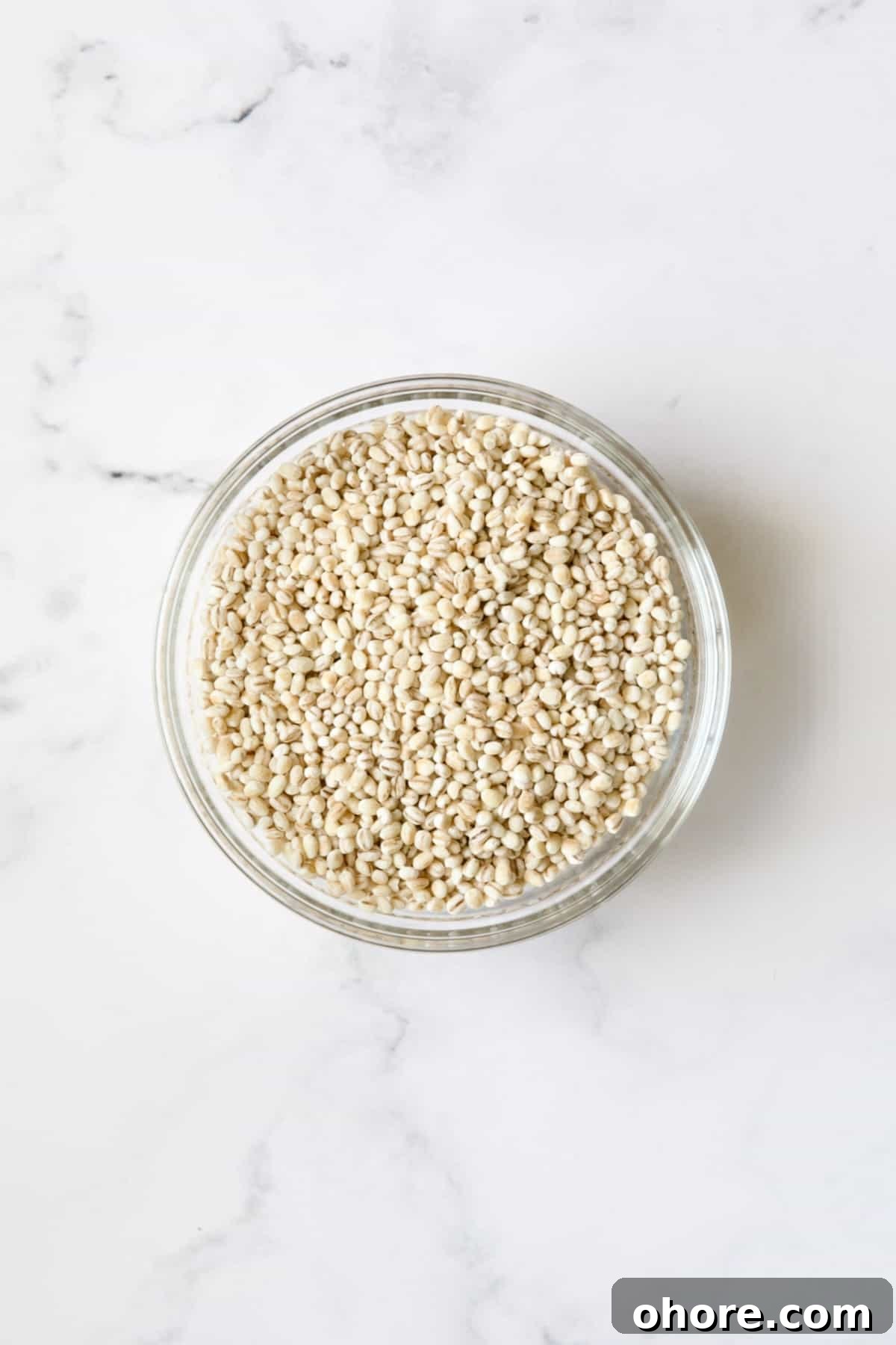 Hearty Vegetable and Barley Soup Recipe for Comforting Meals 5 Bowl of uncooked pearl barley.