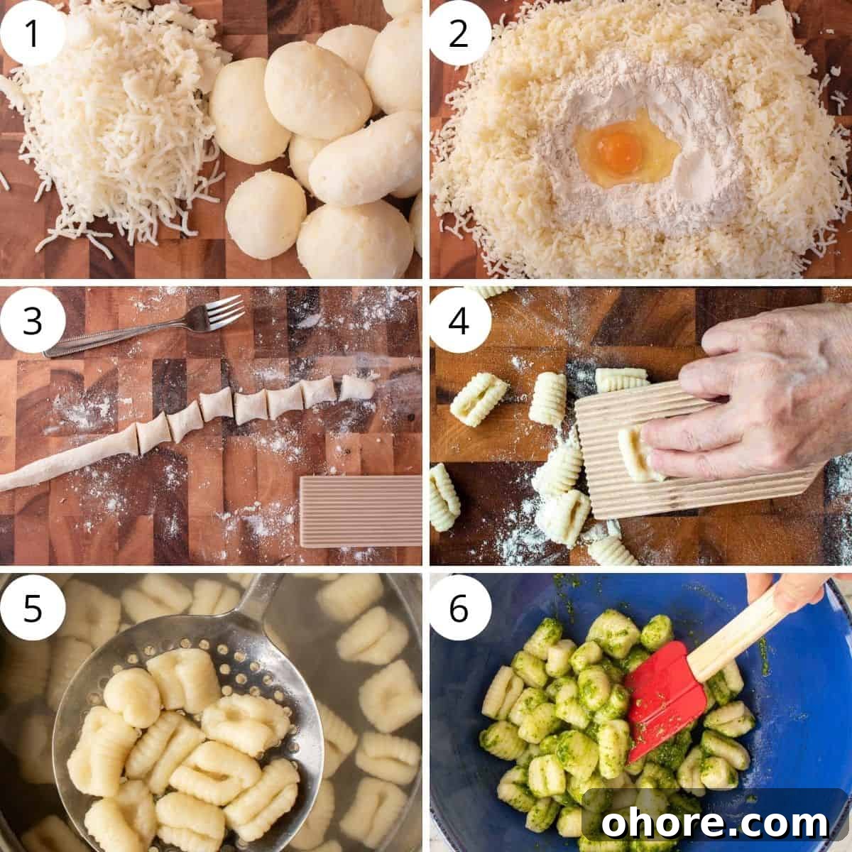 Creamy Pesto Gnocchi with Parmesan and Basil 4 6-step photo collage showing how to make the recipe