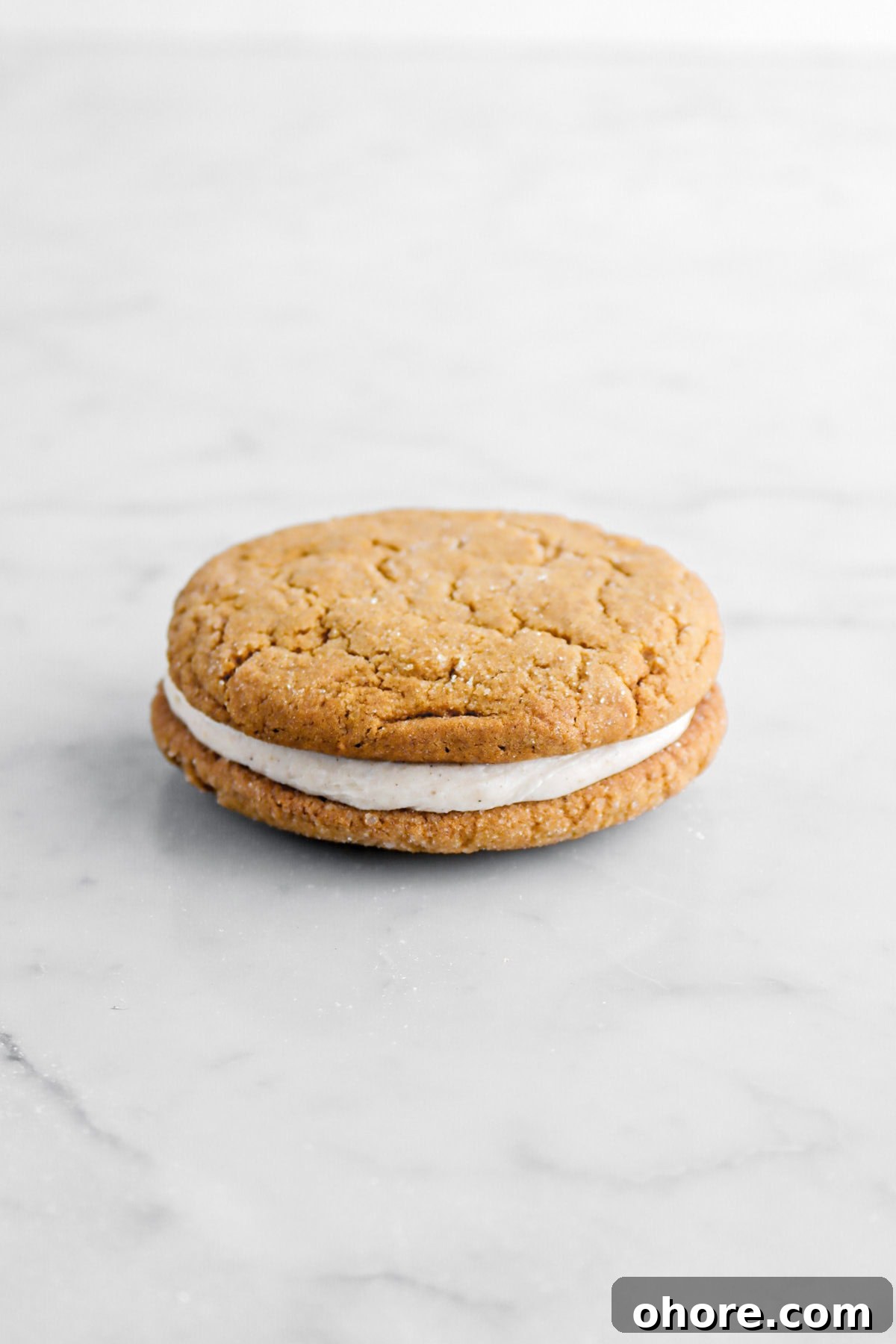 Gingerbread Sandwich Cookies Recipe for Holiday Parties 10 gingerbread sandwich cookie on marble surface.