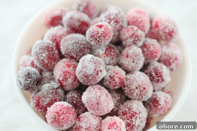 Video Guide: Sugared Cranberries Recipe with Step-by-Step Tips 3 sugared cranberries in a bowl