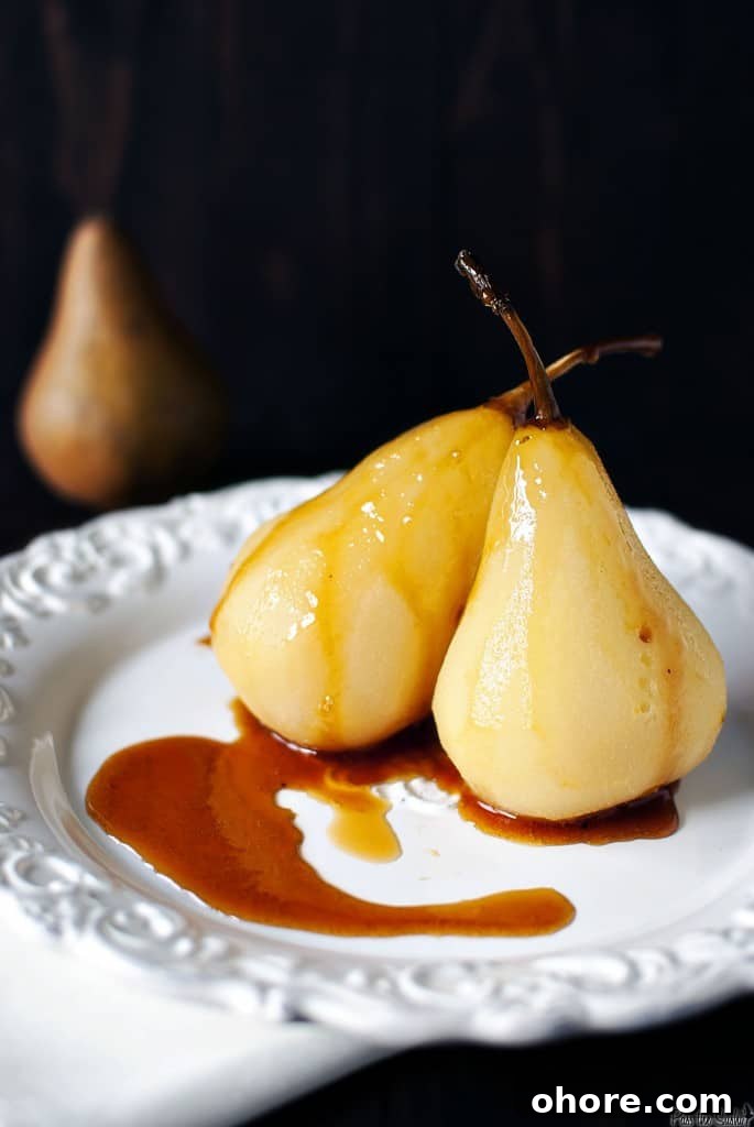 Poached pears preparation Bowl with poached pears