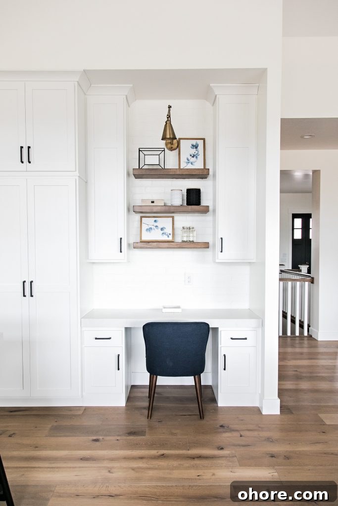 Update Your Organized Kitchen Desk for 2021: Smart Tips & Trends 4 a kitchen desk with open shelving